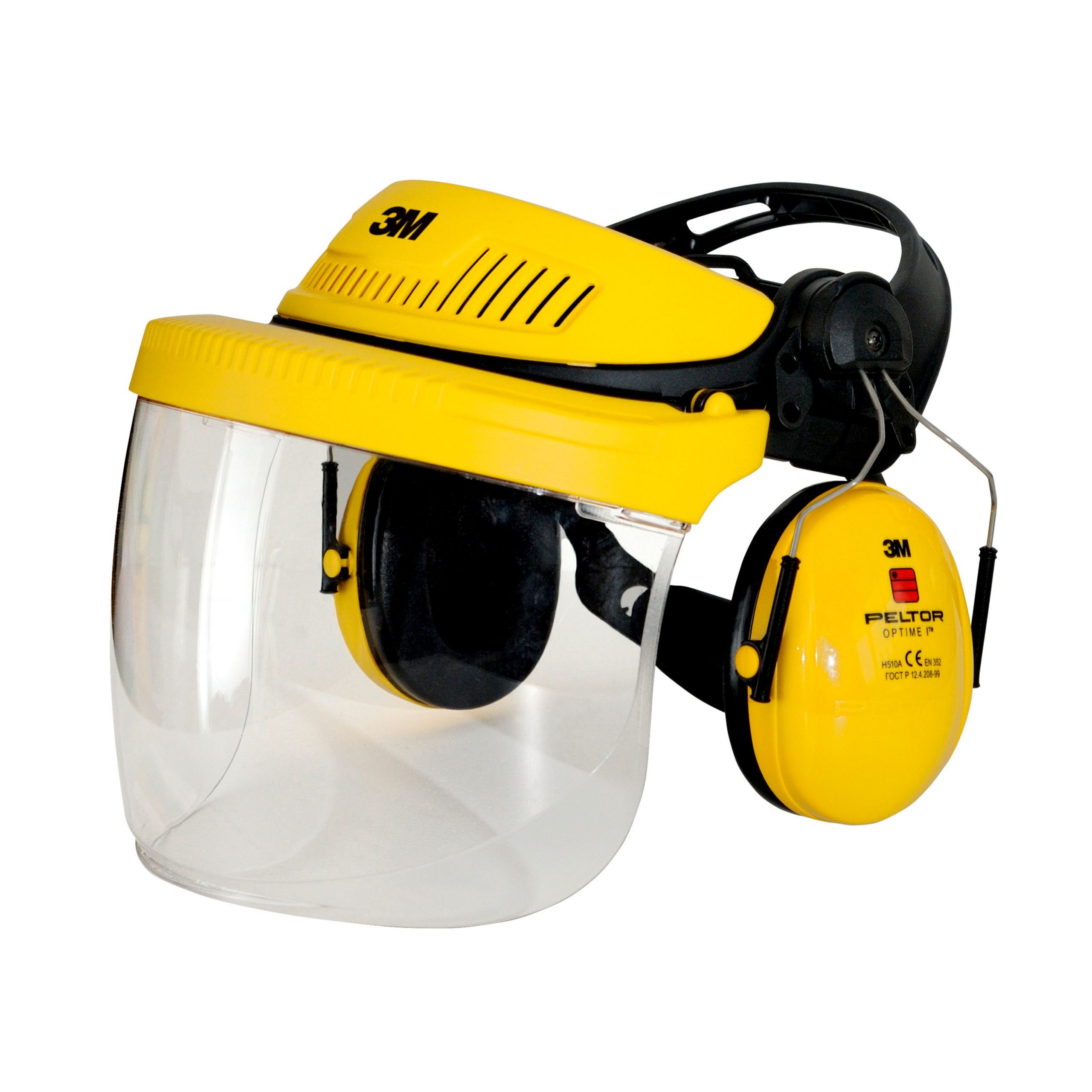 3M G500 combinación industrial: Arnés G500-GU, pantalla 5F-11 H51 y orejeras Optime I (P3E) amarillo