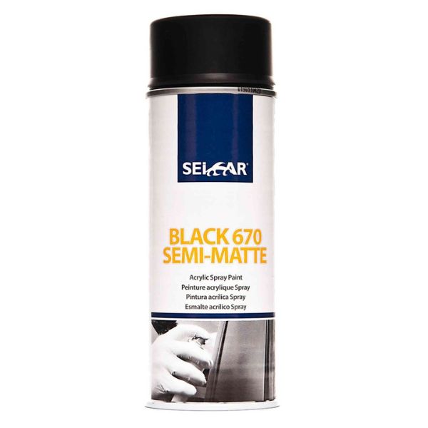 spray negro semi-mate acrílico de secado rápido y buena cubrición